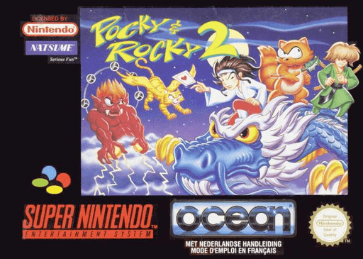 Pocky and Rocky 2 box art for Super Nintendo
